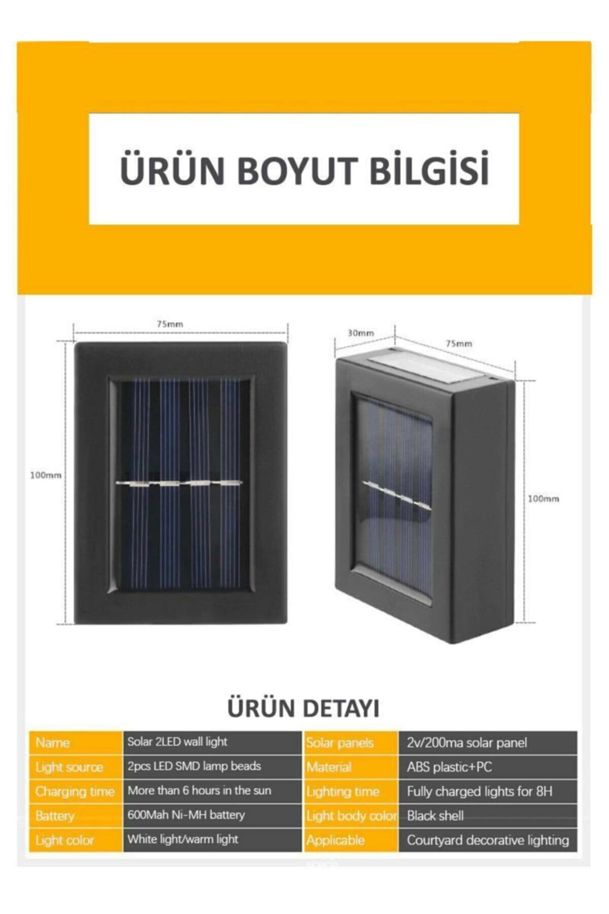 Yeni Model Solar Çift Taraflı Duvar Lambası Güneş Enerjili Aydınlatma Dekorasyon Aplik Işık (2 Adet) - görsel 2